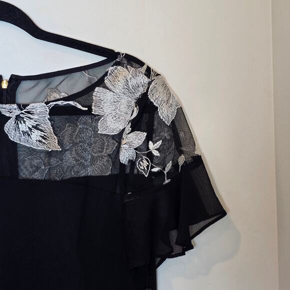 NWT Karl Lagerfeld Paris Dress Size 8 Black Cocktail Floral Mesh Yoke Ruffle Hem - Picture 4 of 9